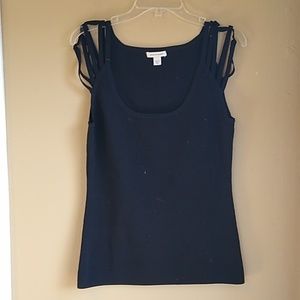 Boston Proper Strappy Sexy Shoulder Thick Tight Ribbed Black Top Size M